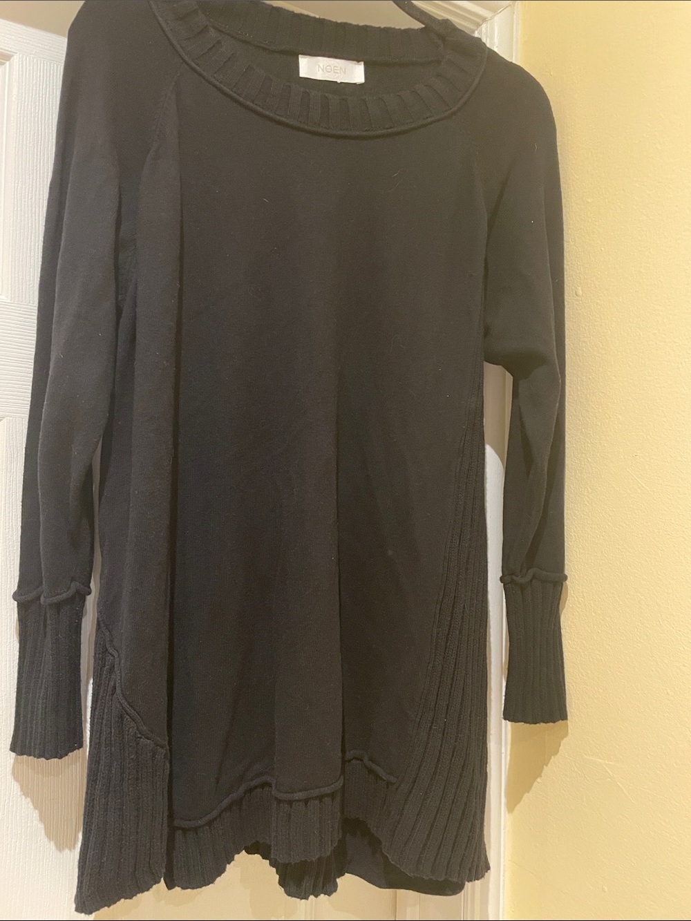 Timeless Flattering Nordic Poetcore Cotton Cashmere Black Sweater Dress Size OS